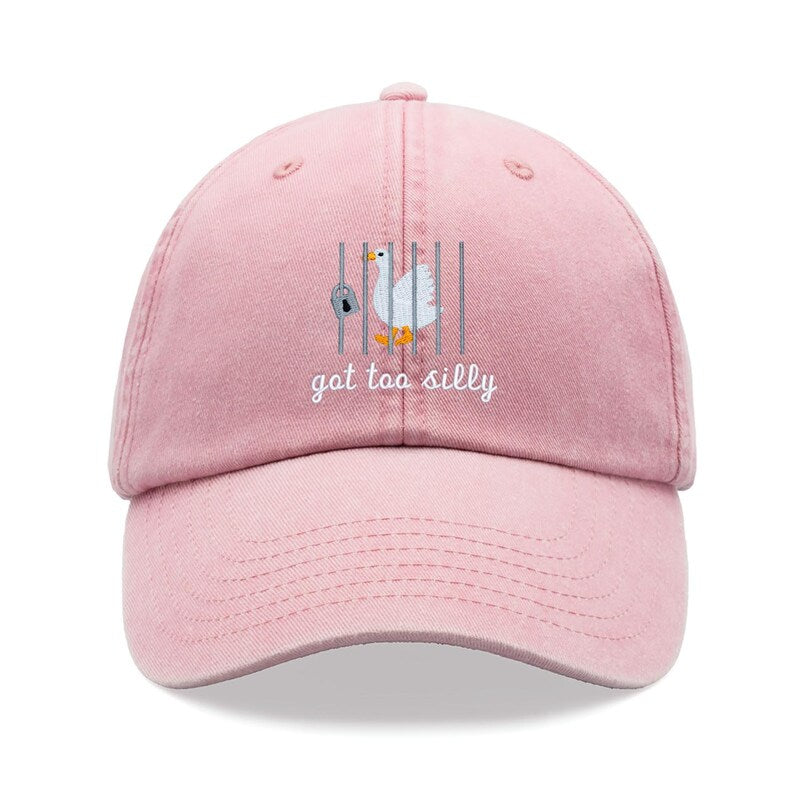 Goose Got Too Silly Baseball Cap Vintage Washed Unisex Dad Hat Adjustable Faded Sports Sun Summer Holiday Bird Watcher Farmer Funny Joke