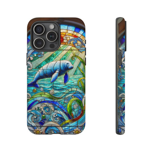 Stained Glass Manatee iPhone Cover, Ocean Lover Case, Fishing Aesthetics, Beach Lover Gift, Tough Cases for iPhone 16 Pro, boho phone case