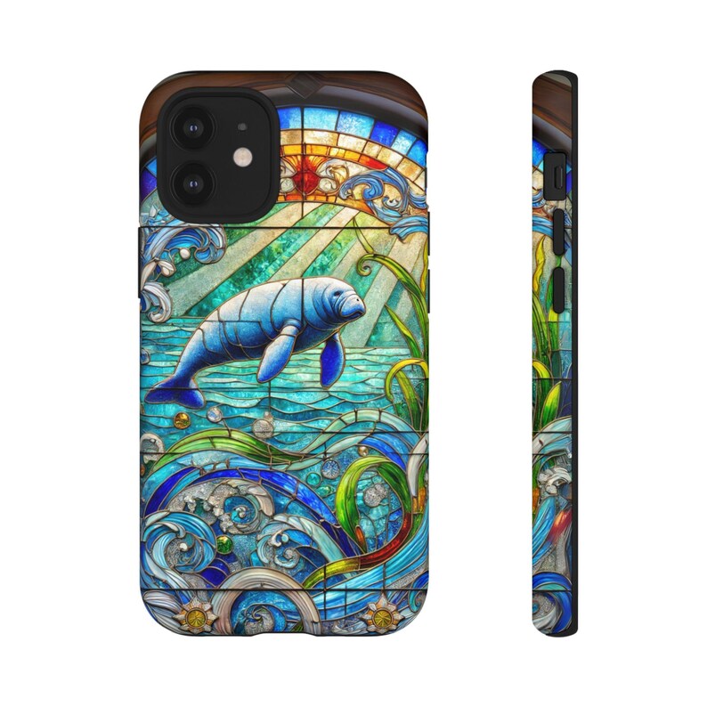 Stained Glass Manatee iPhone Cover, Ocean Lover Case, Fishing Aesthetics, Beach Lover Gift, Tough Cases for iPhone 16 Pro, boho phone case