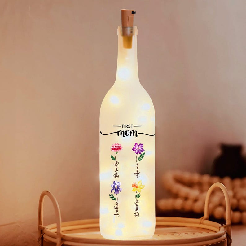 Personalized First Mom Now Grandma Bottle Lamp, Mothers Day Gifts, Birthday Gifts For Mom, Gifts For Grandma Birthday, Mom, Nana Gifts