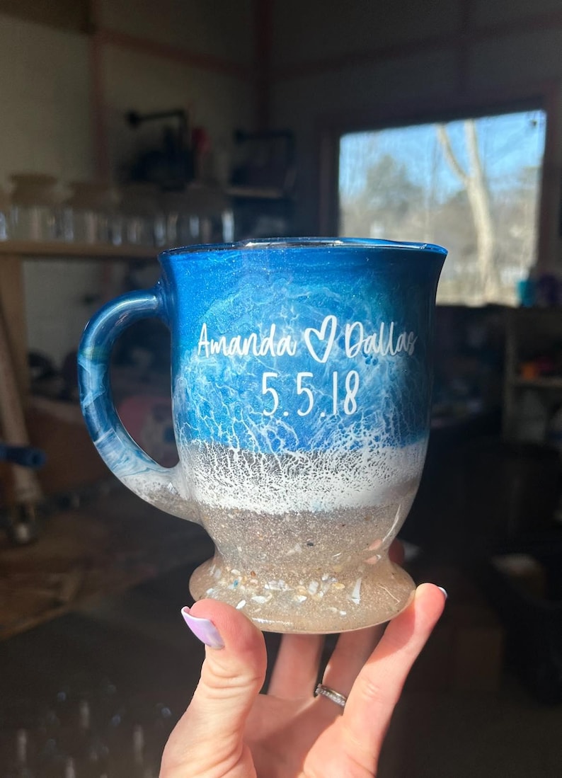Beach Glass Coffee Mug with Real Sand | Coastal Iced Coffee Cup | Ocean Lover Gift | Beach House Decor | Functional Art