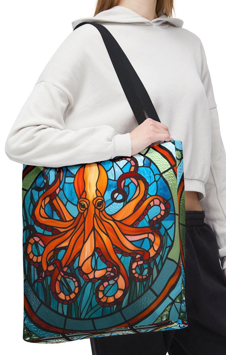Octopus Bag, Marine Lover Gift, Beach Lover Bag, Mother's Day Gift, Ocean Tote, Stained Glass Tote, Vacation bag, Travel Bag, Octopus lovers