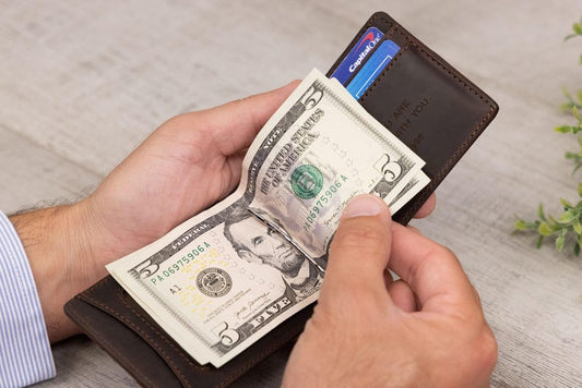 Mens Personalized Slim Leather Wallet With Money Clip, RFID Blocking Card Holder