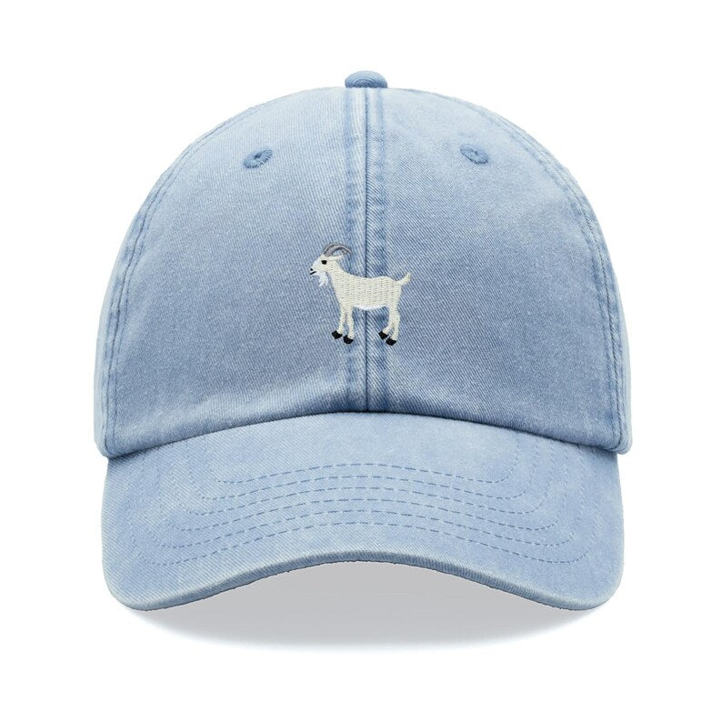 Goat White Baseball Cap Vintage Washed Unisex Dad Hat Adjustable Faded Sports Sun Summer Holiday Farm Farmer Funny Greatest Of All Time