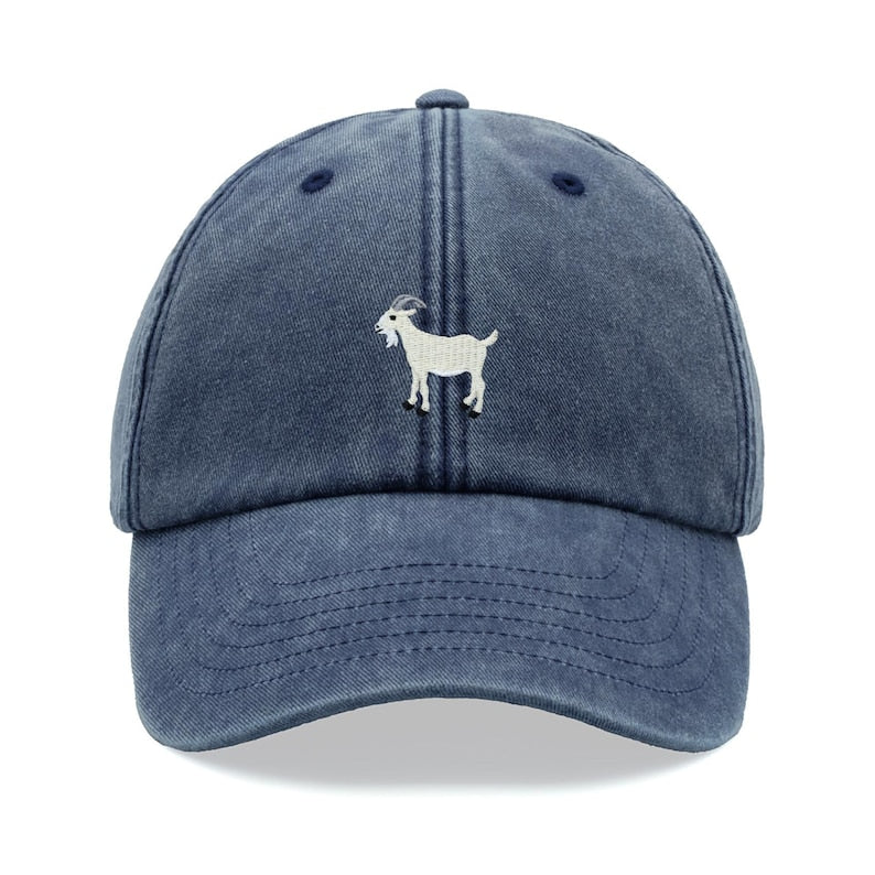 Goat White Baseball Cap Vintage Washed Unisex Dad Hat Adjustable Faded Sports Sun Summer Holiday Farm Farmer Funny Greatest Of All Time