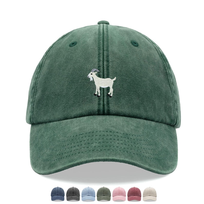 Goat White Baseball Cap Vintage Washed Unisex Dad Hat Adjustable Faded Sports Sun Summer Holiday Farm Farmer Funny Greatest Of All Time