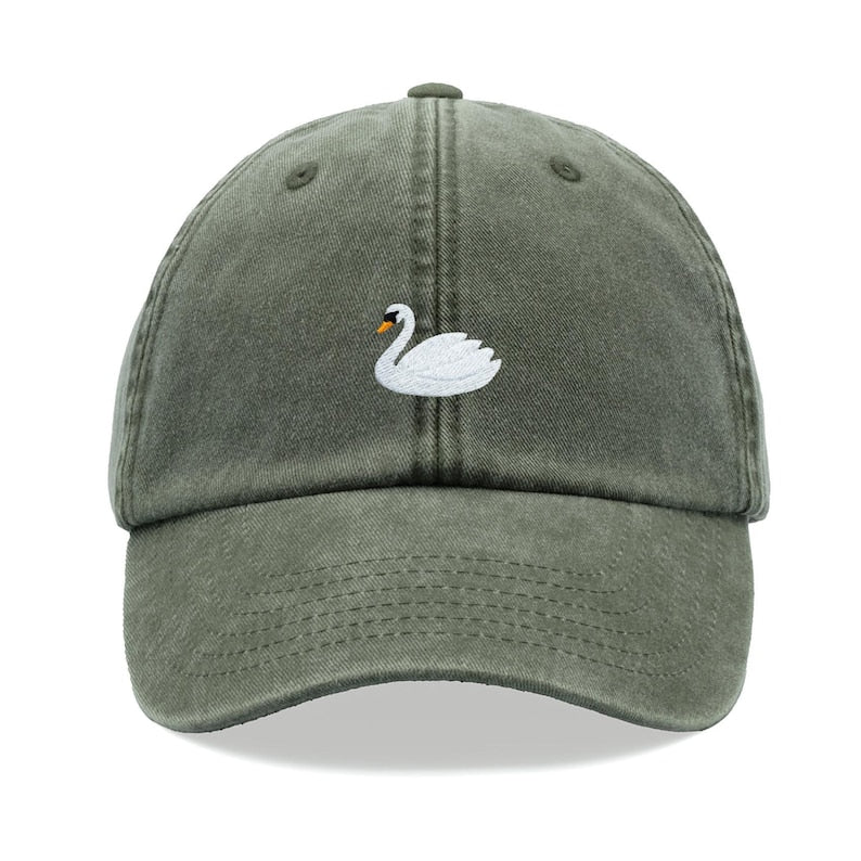 White Swan Baseball Cap Vintage Washed Cotton Unisex Dad Hat Adjustable Funny Faded Sports Sun Bird Summer Holiday Funny