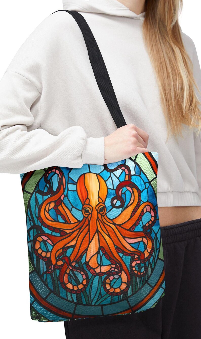 Octopus Bag, Marine Lover Gift, Beach Lover Bag, Mother's Day Gift, Ocean Tote, Stained Glass Tote, Vacation bag, Travel Bag, Octopus lovers