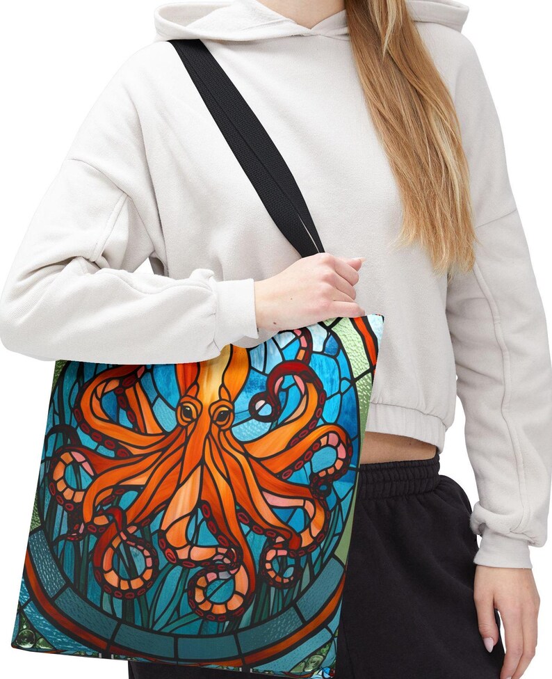 Octopus Bag, Marine Lover Gift, Beach Lover Bag, Mother's Day Gift, Ocean Tote, Stained Glass Tote, Vacation bag, Travel Bag, Octopus lovers