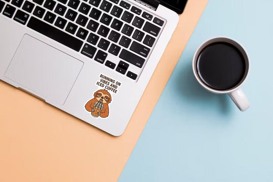 Iced Coffee Sloth Sticker: Funny Vinyl Decal for Laptop, Journal