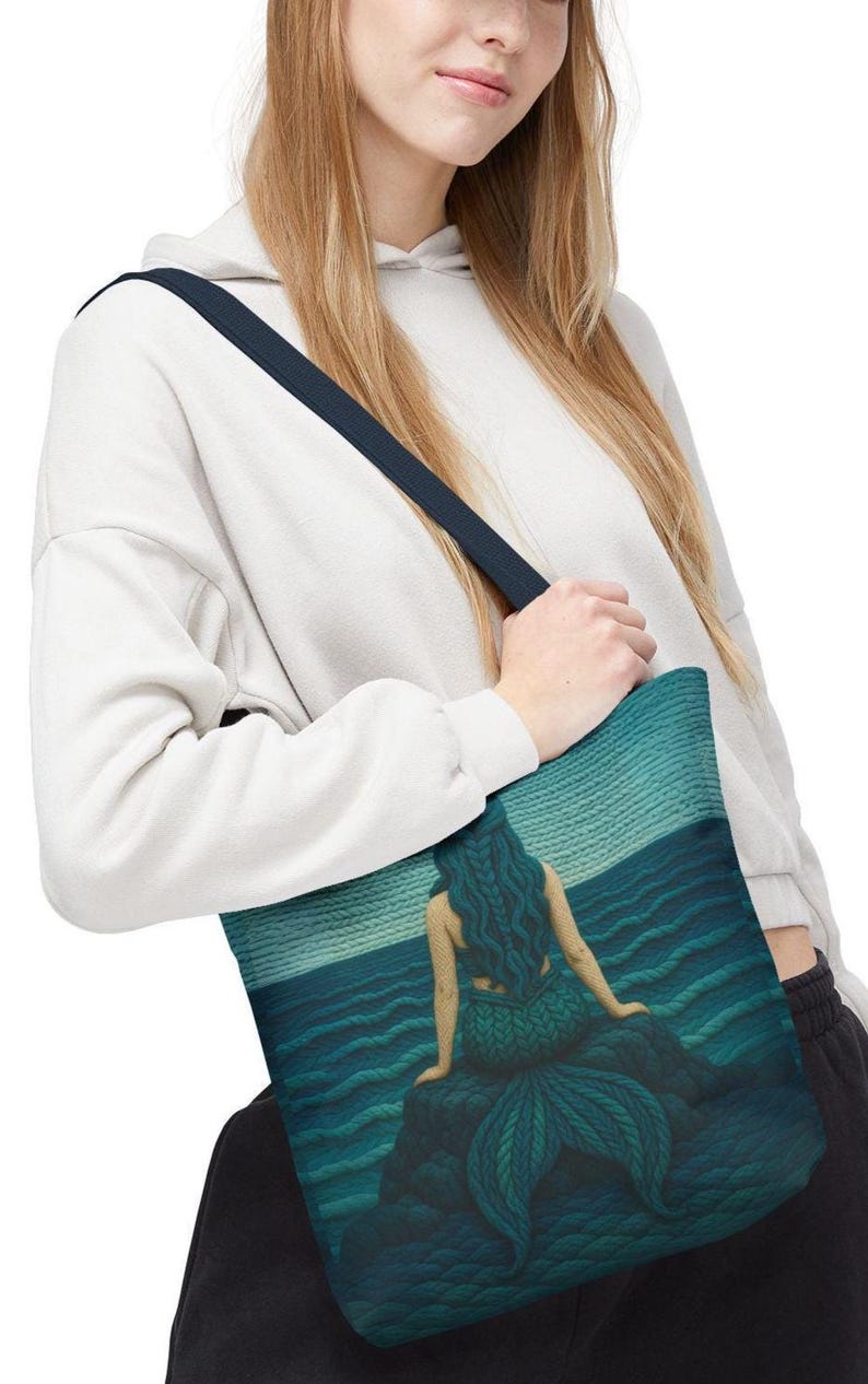 Mermaid Tote Bag Coastal Beach Bag Ocean Inspired Tote, Nautical Shopping Bag Gift for Her, Large Small Everyday Bag, Ocean Lover Gift