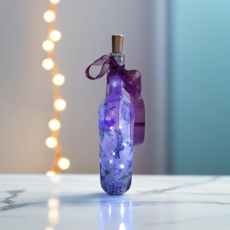 Hummingbird Bottle Lamp | Decoupage Bird Light | House warming gift | Nature decor