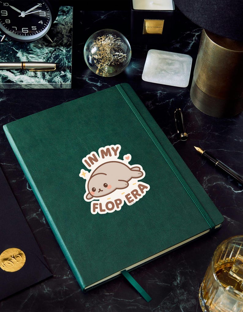 In My Flop Era Sticker – Cute Kawaii Seal Vinyl Decal, Funny Lazy Vibes Aesthetic for Laptop, Water Bottle, or Mental Health Humor