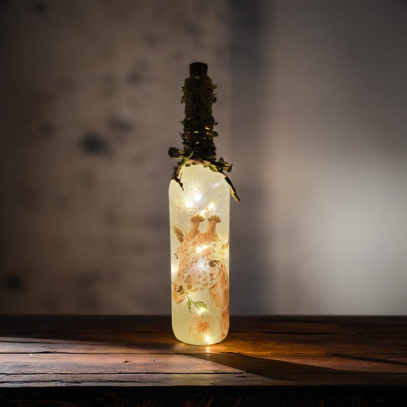 Giraffe Bottle Lamp | Safari Home Decor | Wildlife Gift | Handmade LED Bottle Light