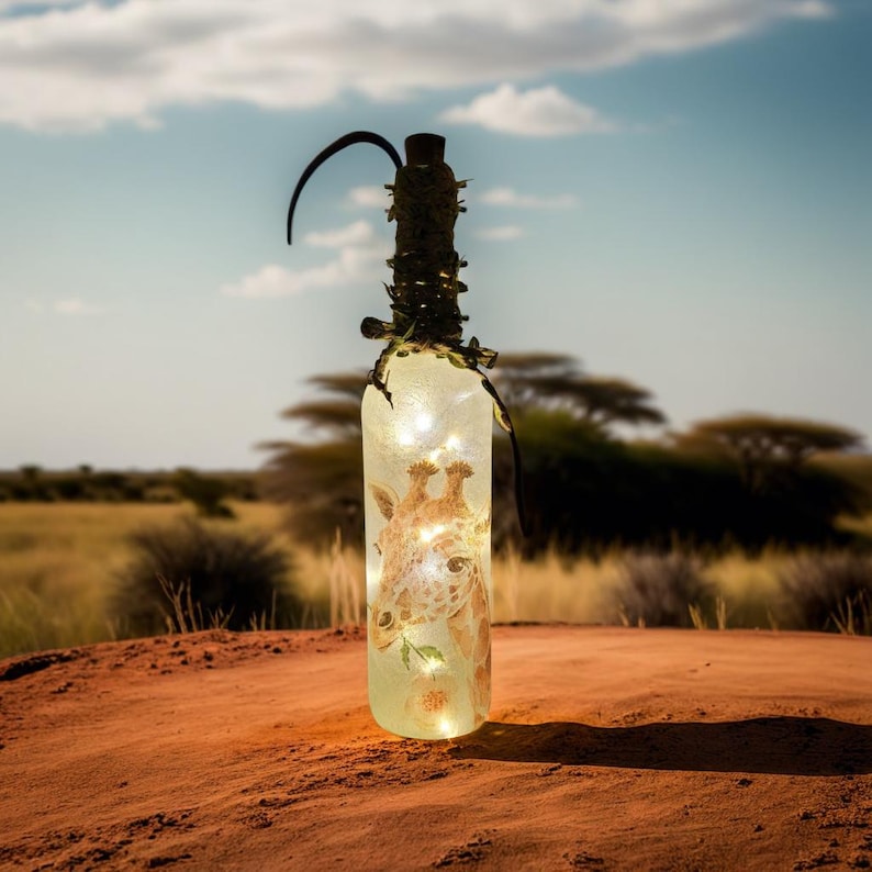 Giraffe Bottle Lamp | Safari Home Decor | Wildlife Gift | Handmade LED Bottle Light