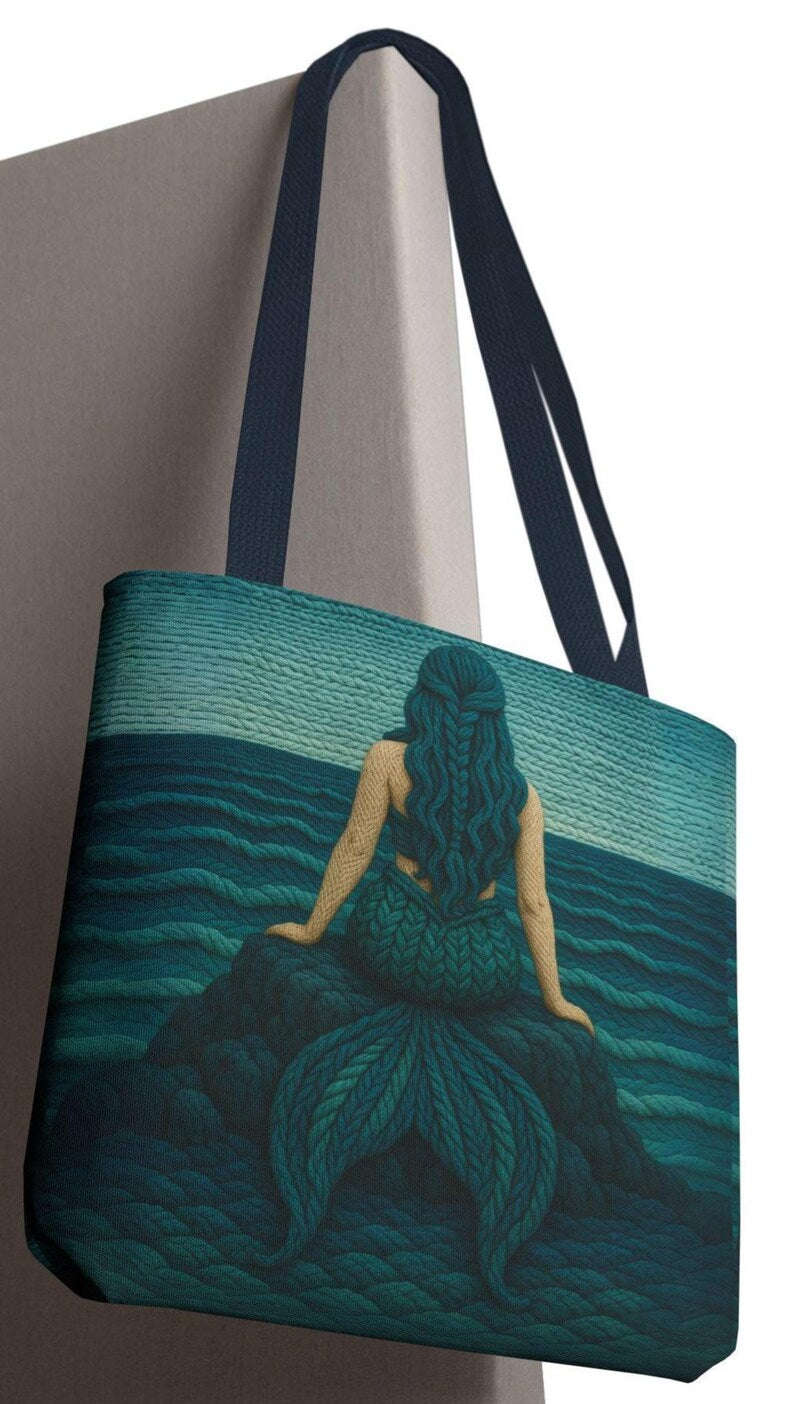 Mermaid Tote Bag Coastal Beach Bag Ocean Inspired Tote, Nautical Shopping Bag Gift for Her, Large Small Everyday Bag, Ocean Lover Gift
