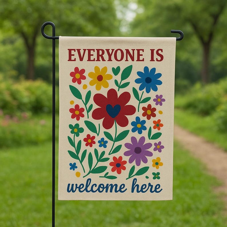 Inclusive Garden Flag: Floral Welcome Banner, Pride Ally Decor