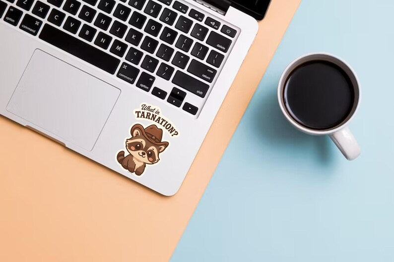 What in Tarnation? Raccoon Vinyl Sticker – Western Cowboy Animal Design
