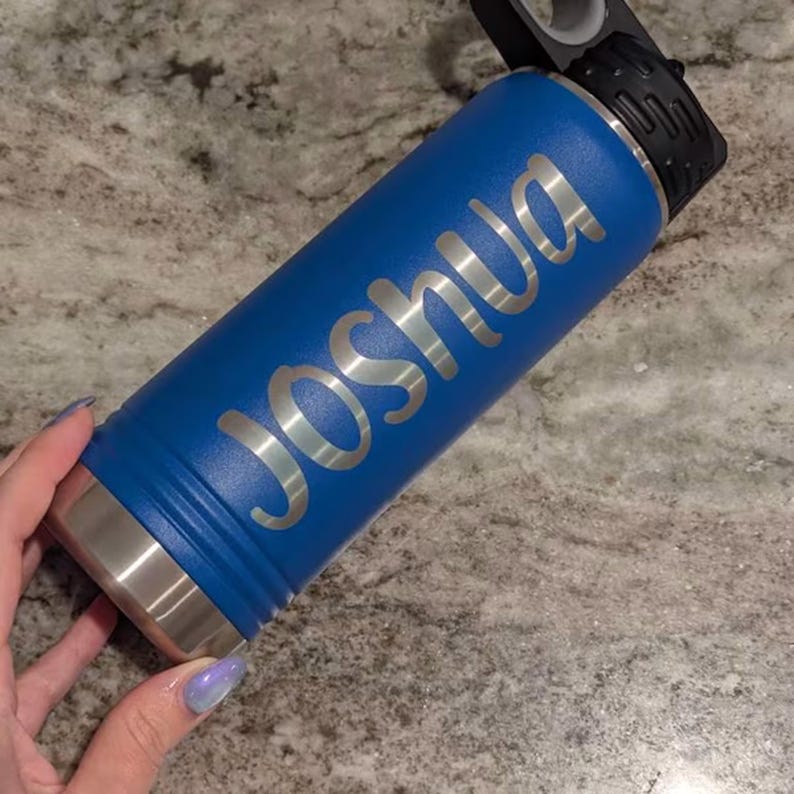 Personalized Laser Engraved Water Bottle, Stainless Steel Insulated Name Tumbler, Custom Reusable Travel Cup