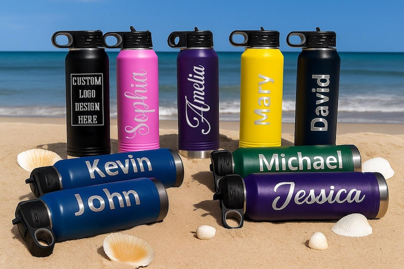 Personalized Laser Engraved Water Bottle, Stainless Steel Insulated Name Tumbler, Custom Reusable Travel Cup