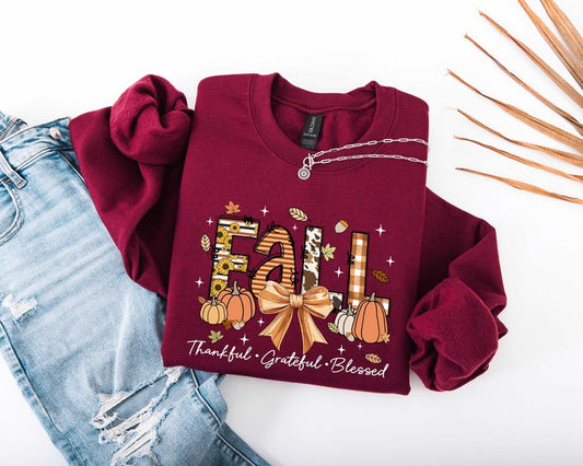 Thankful Sweatshirt, Thanksgiving Sweatshirt, Thankful Grateful Blessed Shirt,Thanksgiving Shirt, Thankful Blessed Shirt, Fall Gift, Pumpkin
