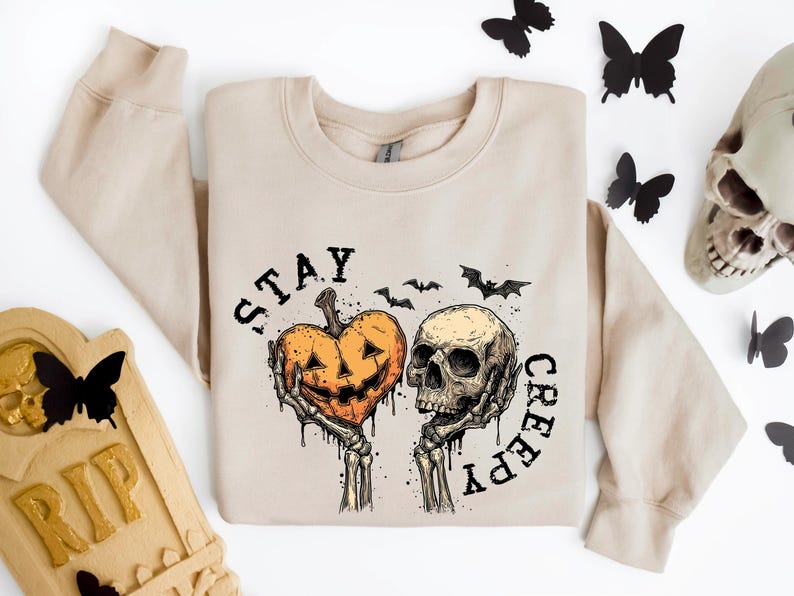 Creepy Sweatshirt, Womens Halloween Sweatshirt, Cute Skeleton Hands Tee, Funny Halloween Outfit, Skull Tee, Spooky Season Shirt