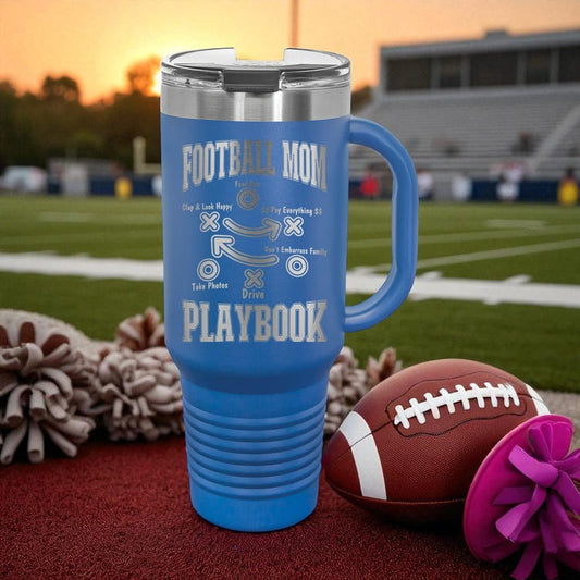 Football Mom Playbook 40oz Tumbler with Handle | Personalized Football Mom Gift | Game Day Cup, Team Mom Gift
