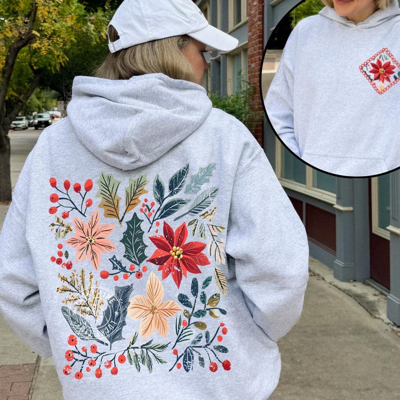 Boho Floral Christmas Hoodie, Womens Christmas Hoodie, Wildflower Hoodie, Aesthetic Hoodie Boho Christmas Coquette Christmas Girly Christmas