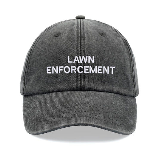 LAWN ENFORCEMENT Baseball Cap Vintage Washed Cotton Unisex Dad Hat Adjustable Faded Sports Sun Summer Holiday Hiking Funny Gardener