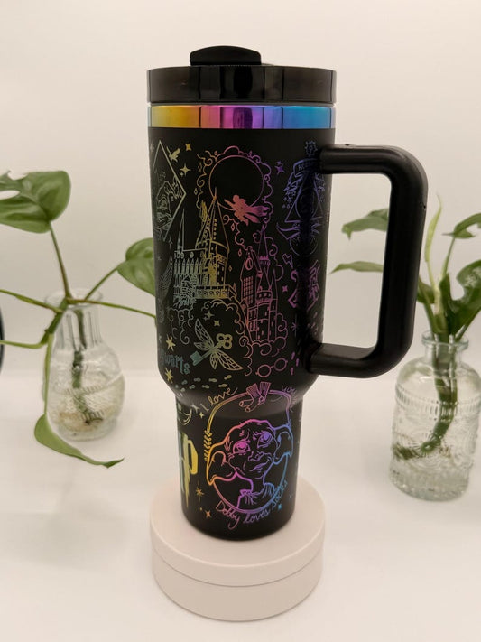 Magical 40 Oz Laser Engraved Tumbler | Witch and Wizard Tumbler | Fantasy Drinkware | Enchanted Tumbler | Spell book Travel Tumbler