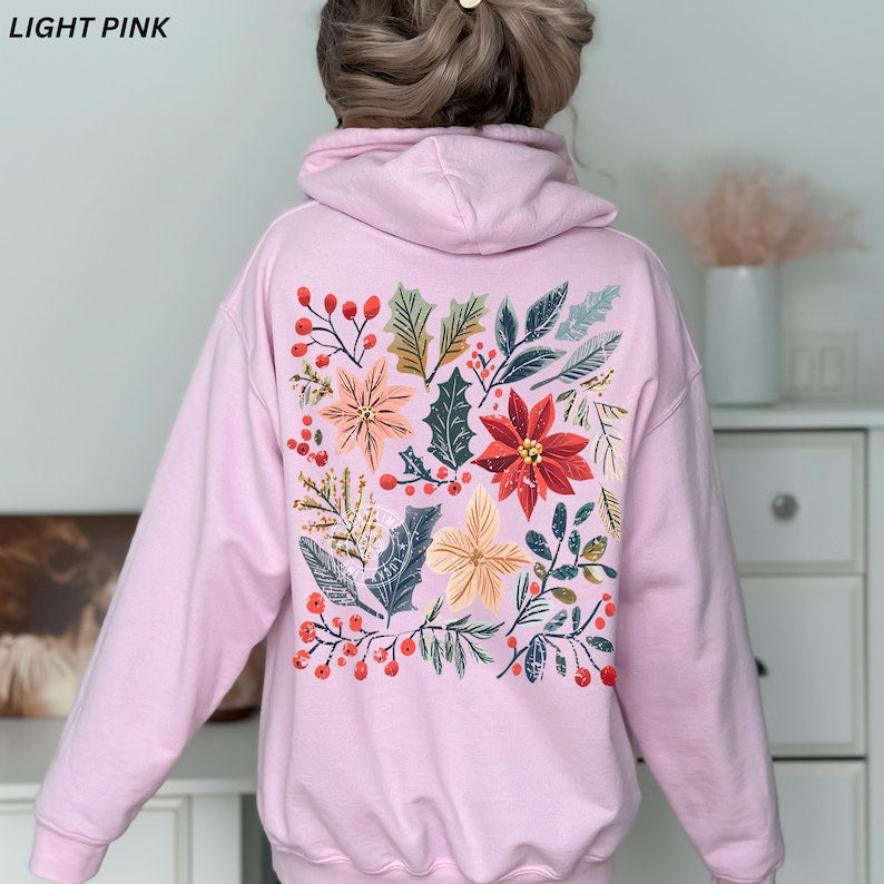 Boho Floral Christmas Hoodie, Womens Christmas Hoodie, Wildflower Hoodie, Aesthetic Hoodie Boho Christmas Coquette Christmas Girly Christmas