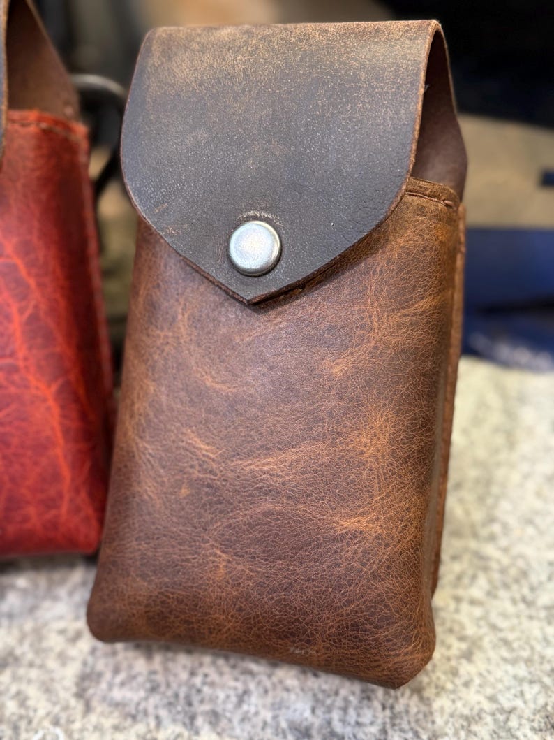 Handmade Leather Phone Case for Belt, Full Grain American Bison Holster, Made in USA