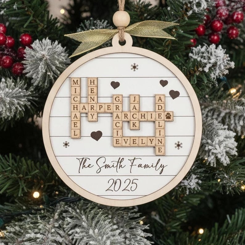 Custom Crossword Wooden Ornament, Hanging Display and Keepsake D35