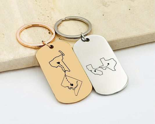 Engraved Country/State Keychain, Long Distance Gift, Stainless Steel