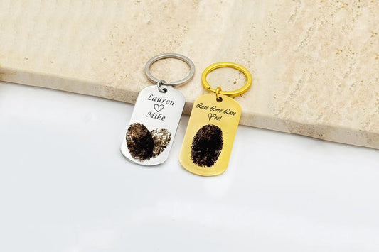 Deep Engraved Fingerprint Keychain, Stainless Steel Memorial Keepsake