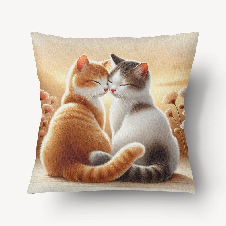 Cat Couple Cushion Cover – Double Sided Print | Romantic Cat Pillow | Cozy Home Décor | Gift for Cat Lovers