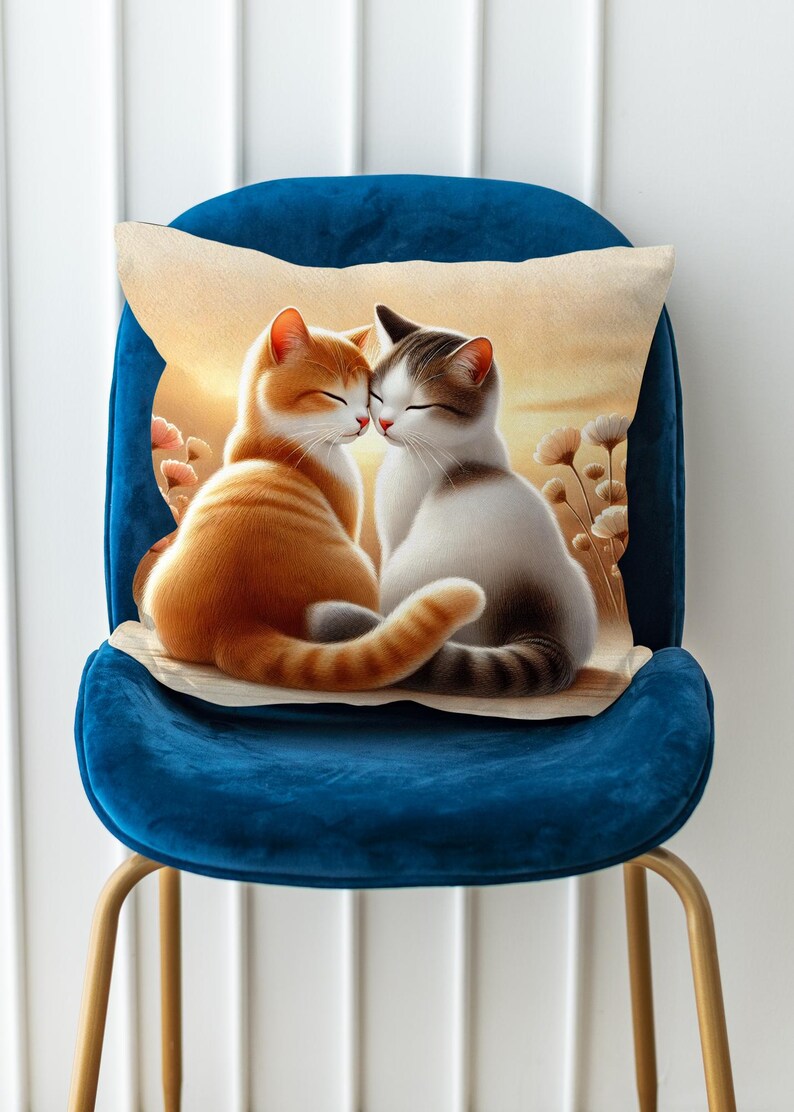 Cat Couple Cushion Cover – Double Sided Print | Romantic Cat Pillow | Cozy Home Décor | Gift for Cat Lovers