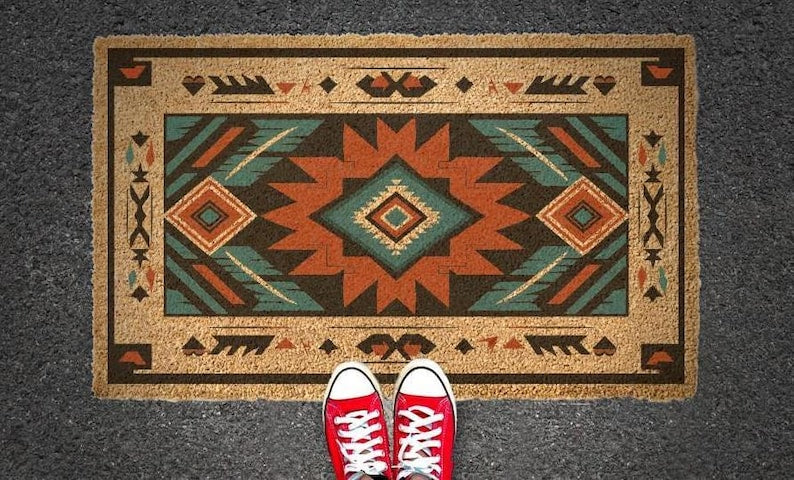 Welcome Mat: Aztec Tribal Pattern - Durable Coir Door Rug