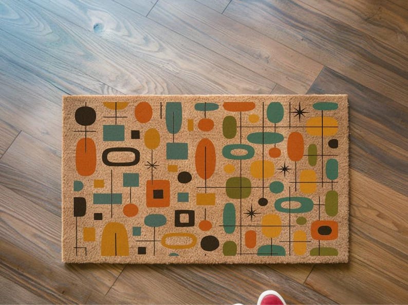 Mid Century Modern Coir Doormat, Geometric Retro Decor