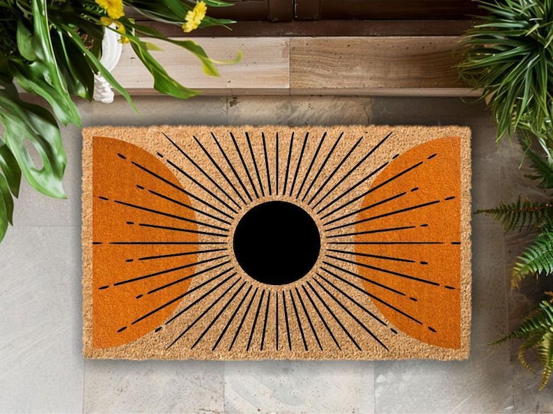 Mid Century Modern Coir Doormat, Retro Welcome Mat