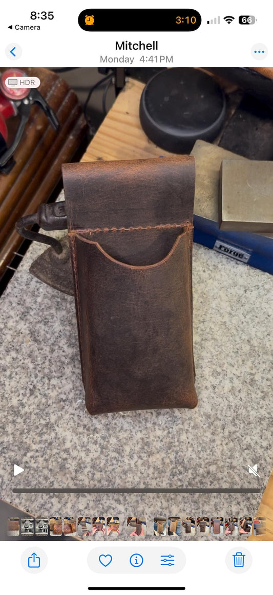 Handmade Leather Phone Pouch for Belt, Buffalo Full Grain Case, Amish Made in USA