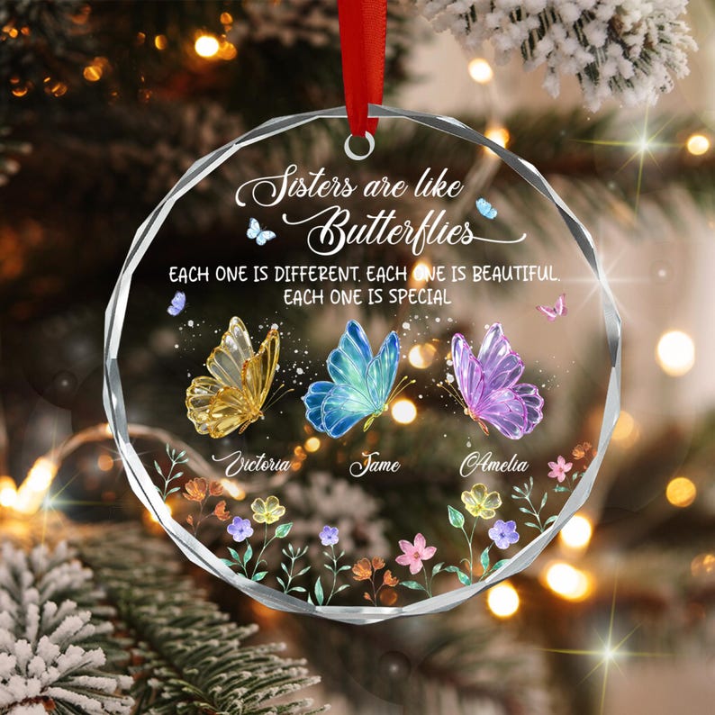 Custom Sisters Butterfly Ornament, Personalized Friendship Christmas Gift