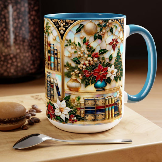 Elegant Stained Glass Style Bookish Mug, Floral Library Decor Cup, Ideal Christmas Gift for Book Lovers 15oz