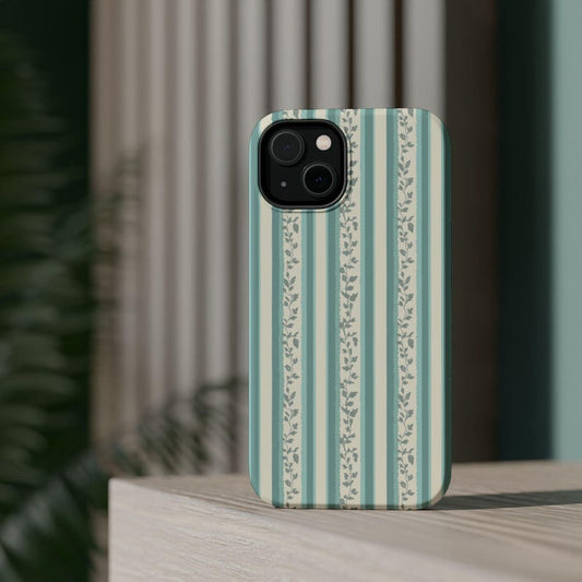 Retro Striped Magsafe iPhone Case, Aesthetic Floral Phone Accessories, Protective Phone Cover, iPhone 17 16 15 14 13 Pro Max