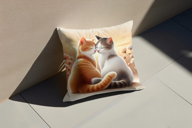 Cat Couple Cushion Cover – Double Sided Print | Romantic Cat Pillow | Cozy Home Décor | Gift for Cat Lovers