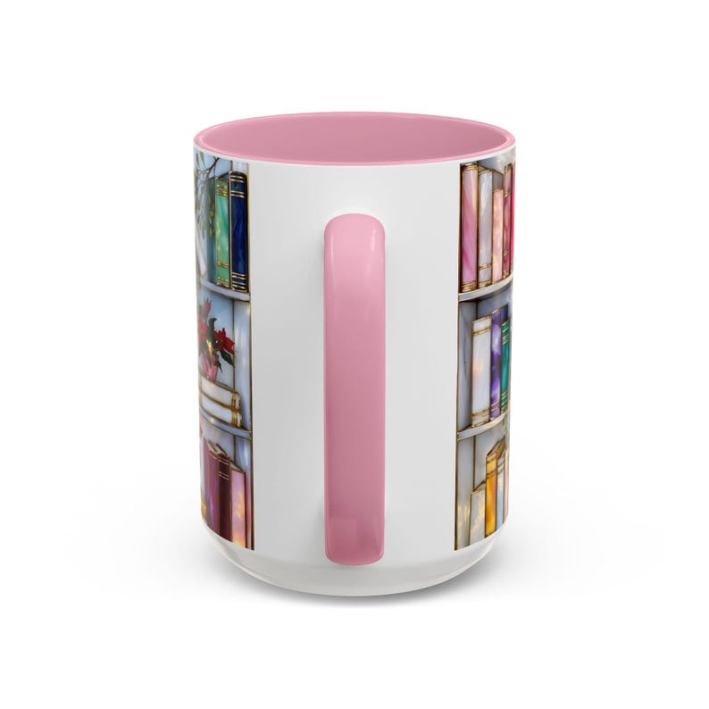 Stained Glass Style Bookshelf Mug, Colorful Floral Book Mug, Book Lover Gift. Elegant Reading Mug