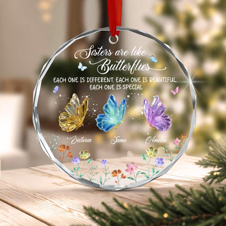 Custom Sisters Butterfly Ornament, Personalized Friendship Christmas Gift