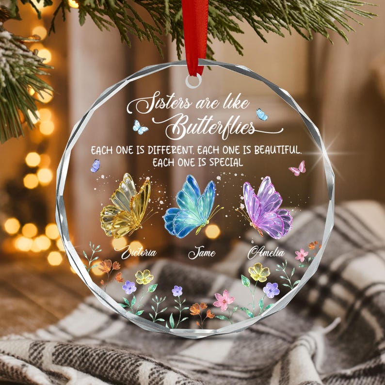 Custom Sisters Butterfly Ornament, Personalized Friendship Christmas Gift