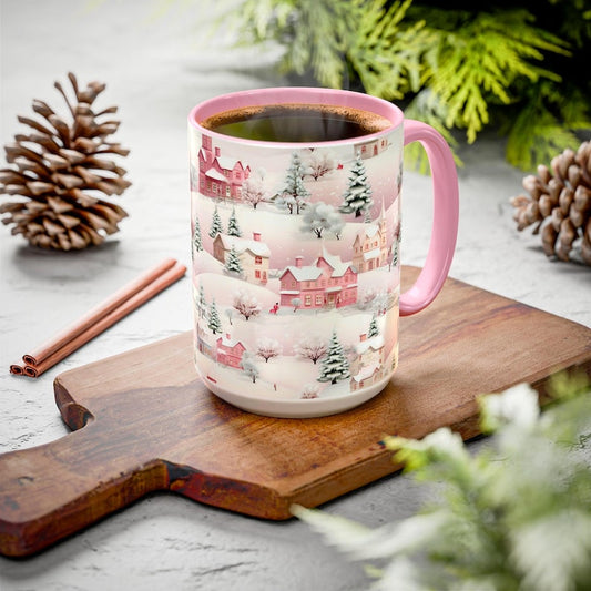 Pink Christmas Village Mug, Christmas Movie Mug, Christmas Coffee Mug Gift, Merry Christmas Mug, Winter Mug, Holiday Kitchen Decor 11oz15 oz