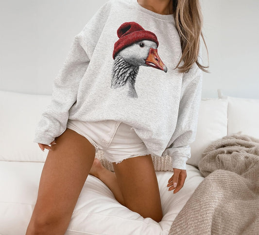 Retro 90's Snow Goose Wearing Beanie Vintage Birdwatching Birding Unisex Sweatshirt